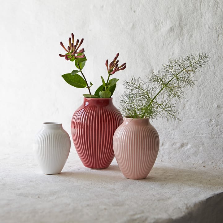 Knabstrup Vase geriffelt 3er Pack - Bordeaux -rosa-weiß - Knabstrup Keramik
