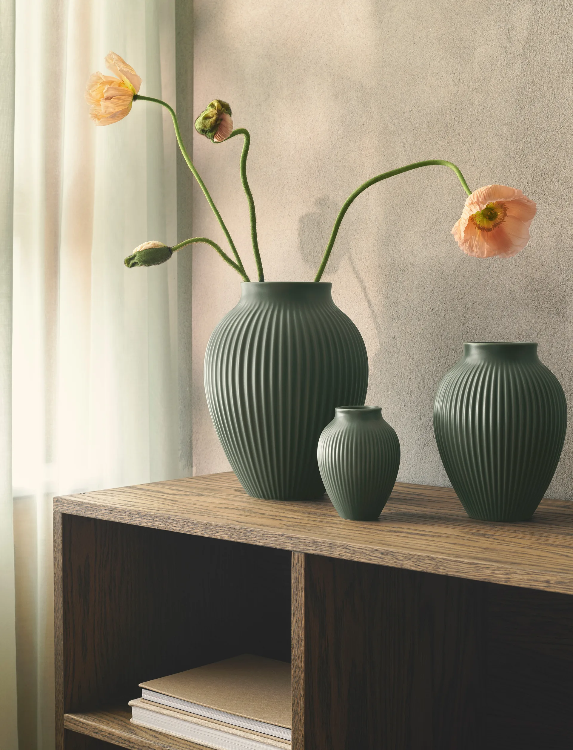 Knabstrup Vase ripple matt Celadon green, 12,5 cm Knabstrup Keramik
