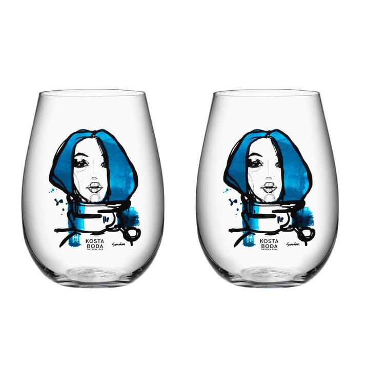 All about you Glas 57 cl 2er Pack - Miss you (blau) - Kosta Boda