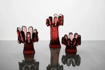 Sonnenblumen Windlicht 18 cm - Rot - Kosta Boda