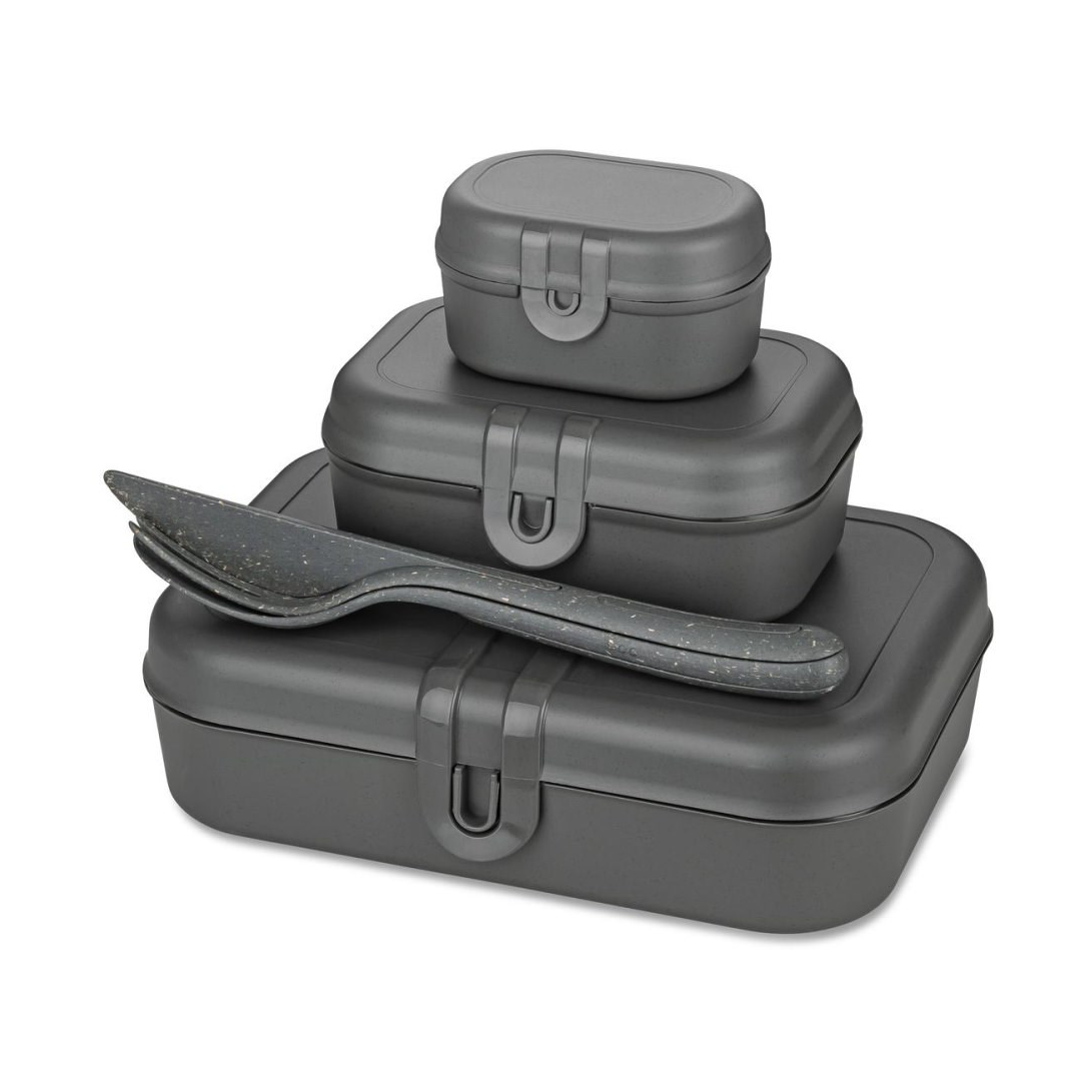 Koziol Pascal Ready Set 3 x Lunchbox und Besteck Nature ash grey