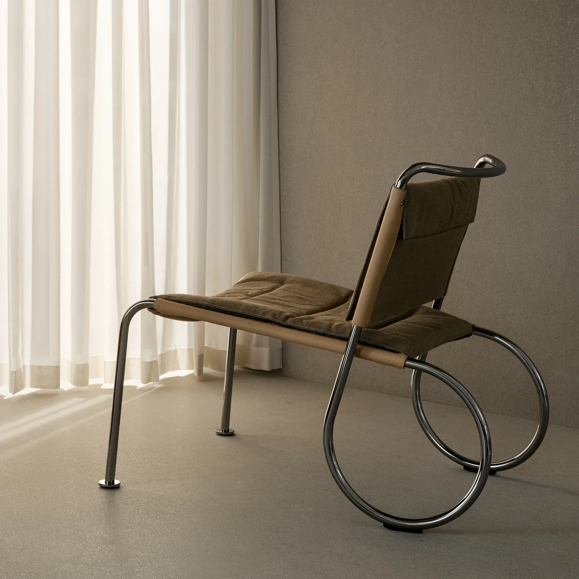 Corso easy chair Stuhl, Elmo Nordic Leder Natur-Leinengewebe-Chrom Lammhults