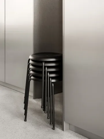 Taburett Hocker - Schwarzes Leder–verchromtes Gestell, 45 cm - Lammhults