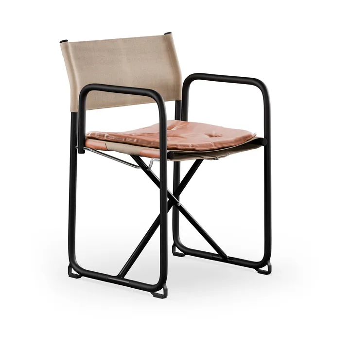 X75-2 Armlehnstuhl - Leinengewebe natur-Elmo Nordic Leder Cognac-schwarze Beine - Lammhults