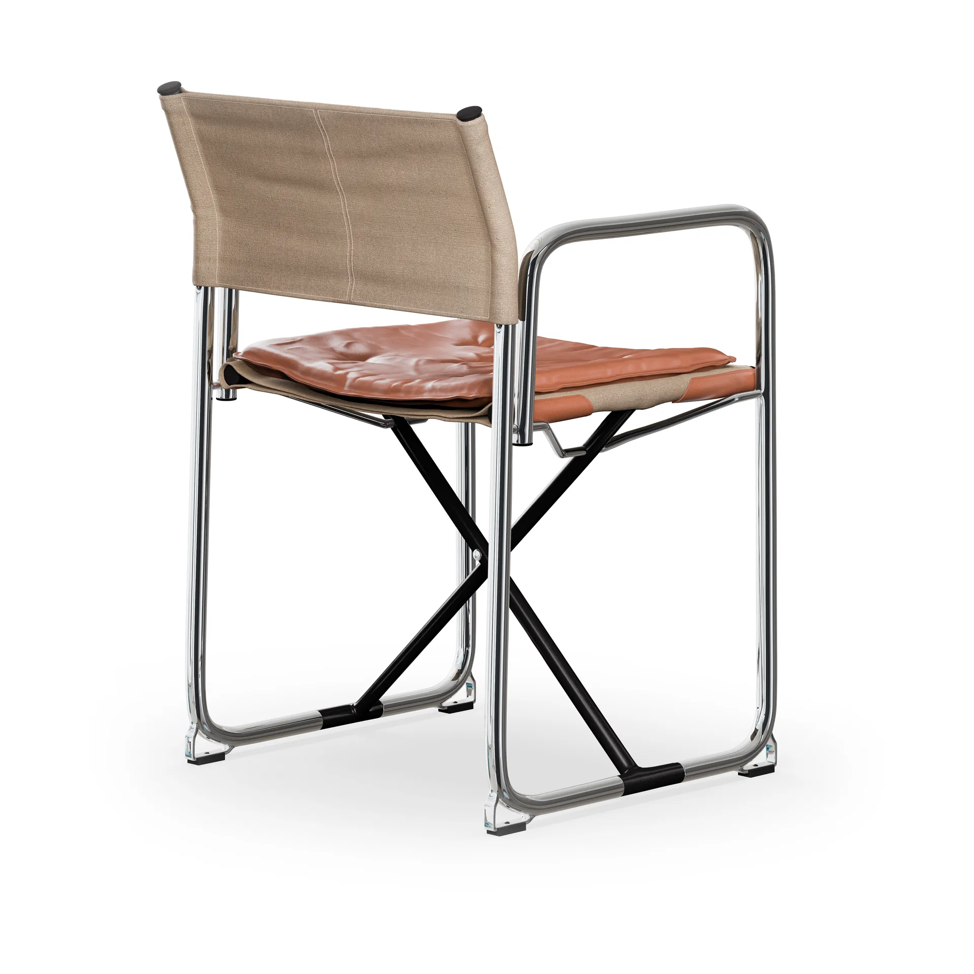 X75-2 Armlehnstuhl, Leinengewebe natur-Elmo Nordic Leder Cognac-verchromte Beine Lammhults