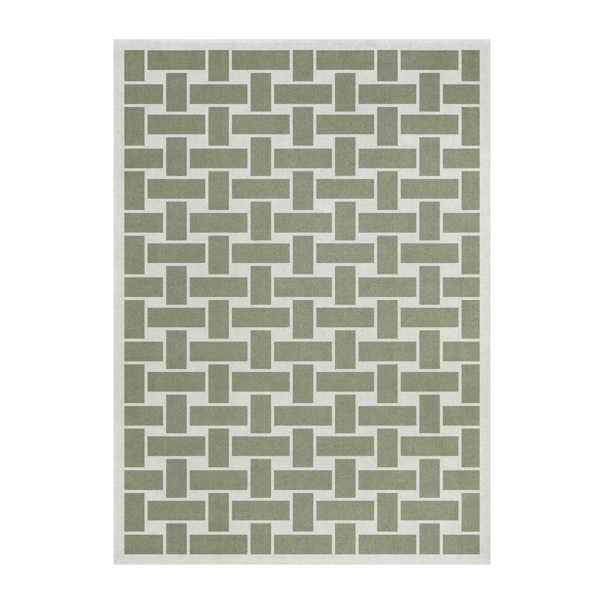 60S Geo Basket Weave Wollteppich, Olive, 180 x 270cm Layered