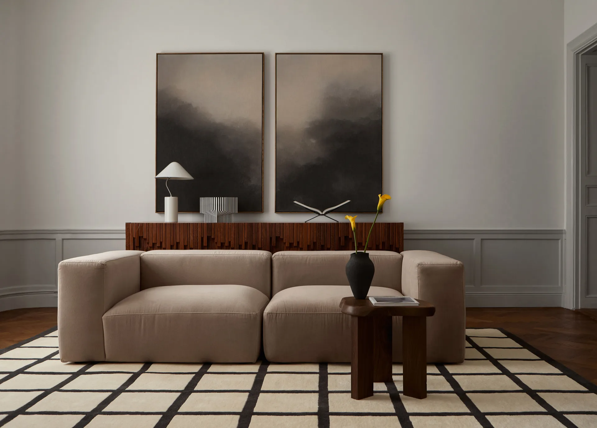 Avenue Checked Wollteppich, White, 250 x 350cm Layered