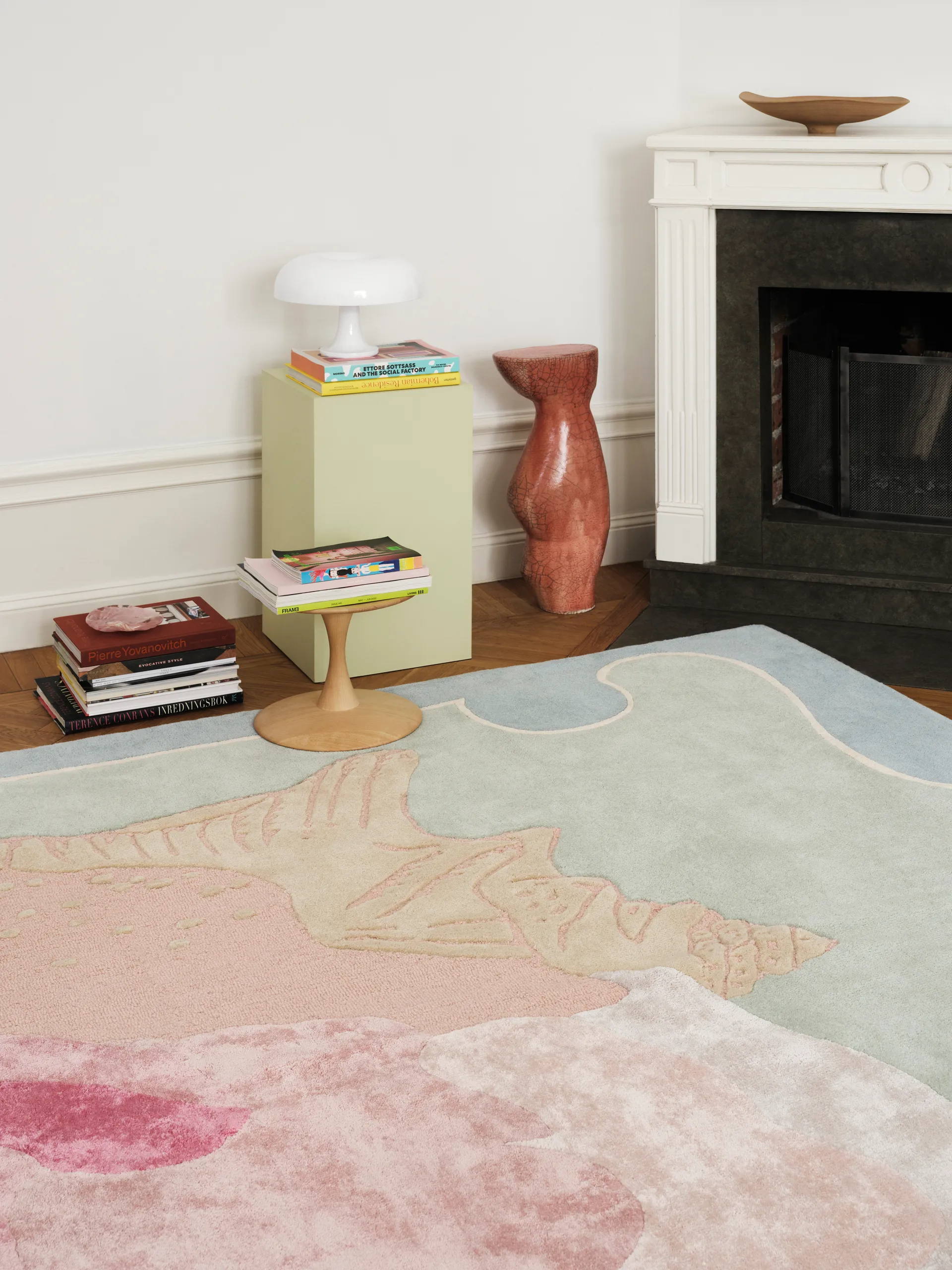 Shell Wollteppich gemustert, Blue, pink, 180 x 270cm Layered