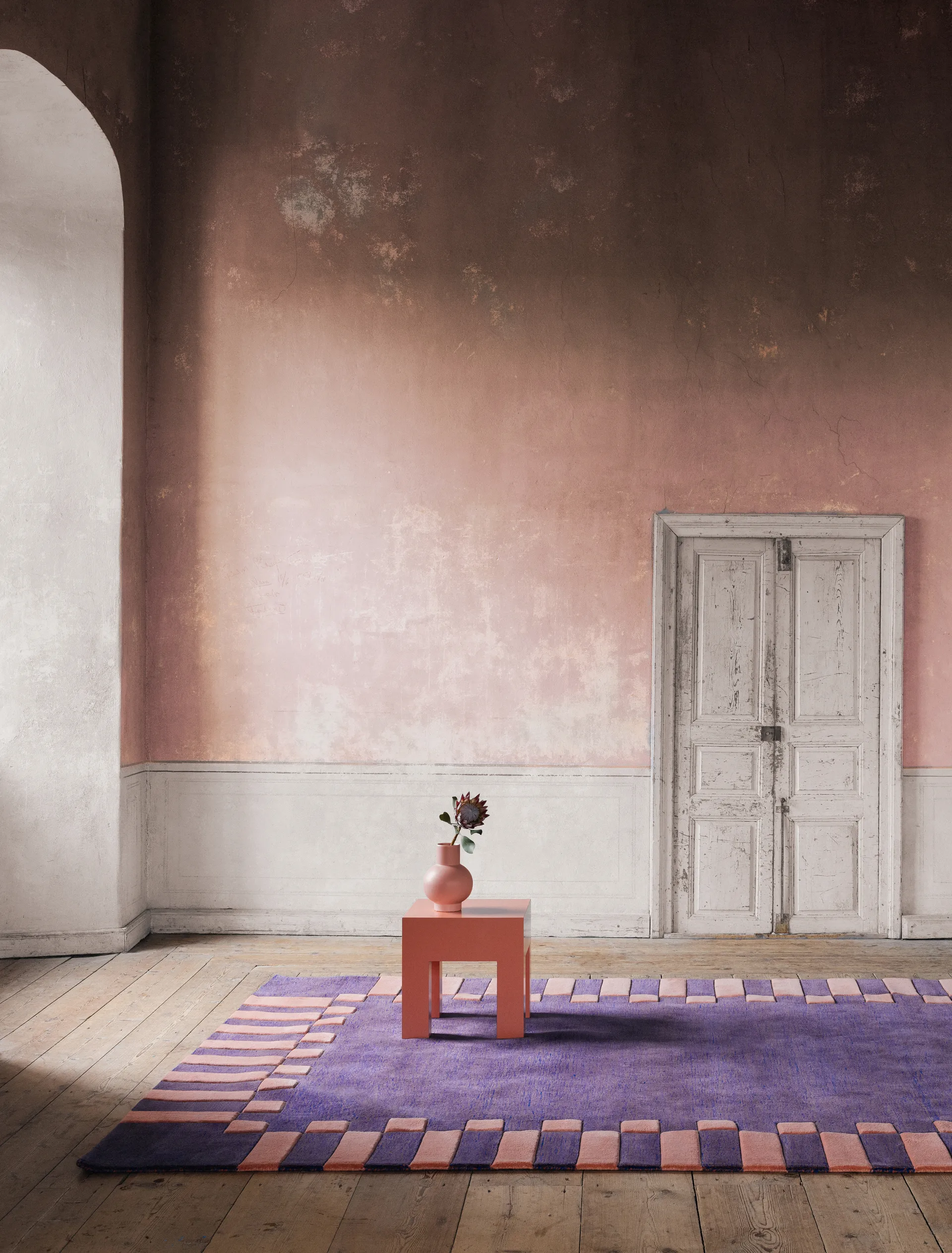 Teklan Frame Wollteppich, Cobalt Salmon, 200x300 cm Layered