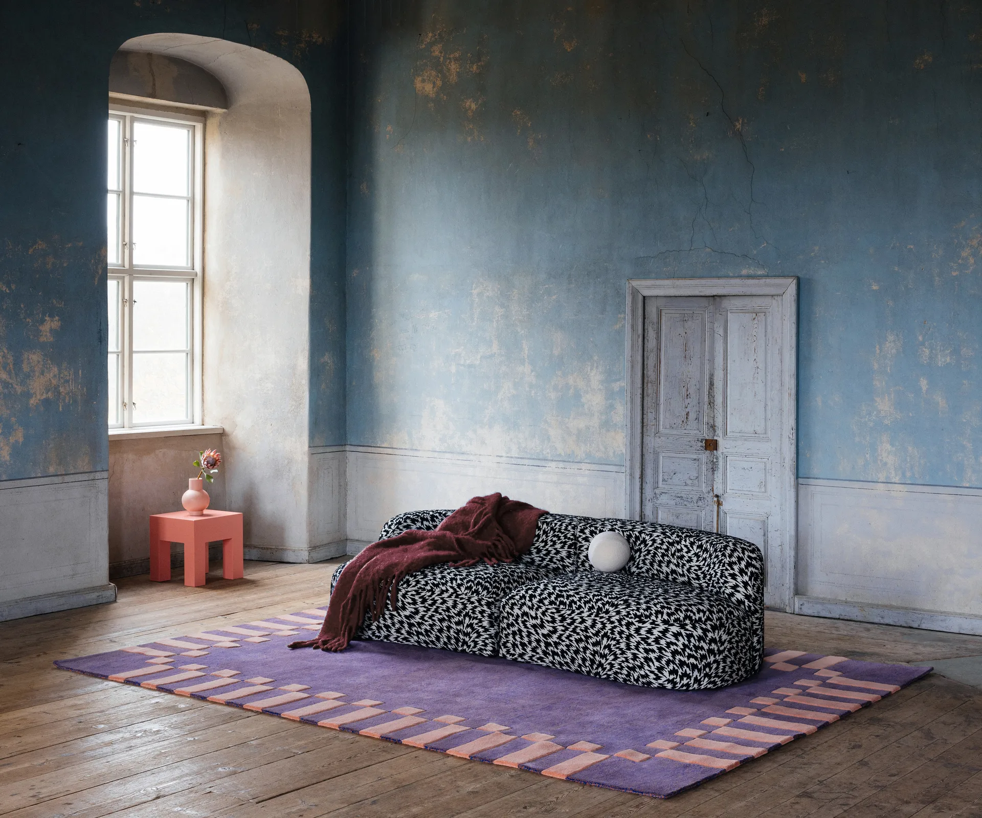 Teklan Frame Wollteppich, Cobalt Salmon, 300x400 cm Layered