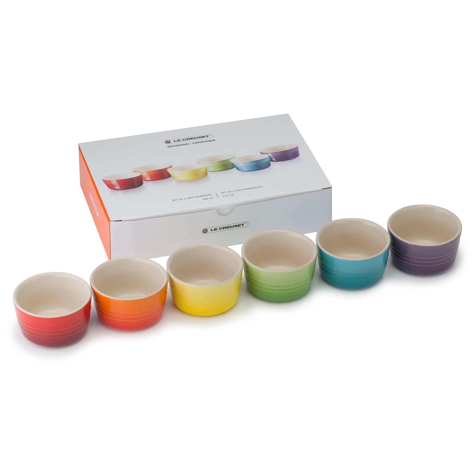 LE CREUSET 6er-Set Snackschälchen Aus Steinzeug – Regenbogenfarben, 12 Cm, Spülmaschinengeeignet