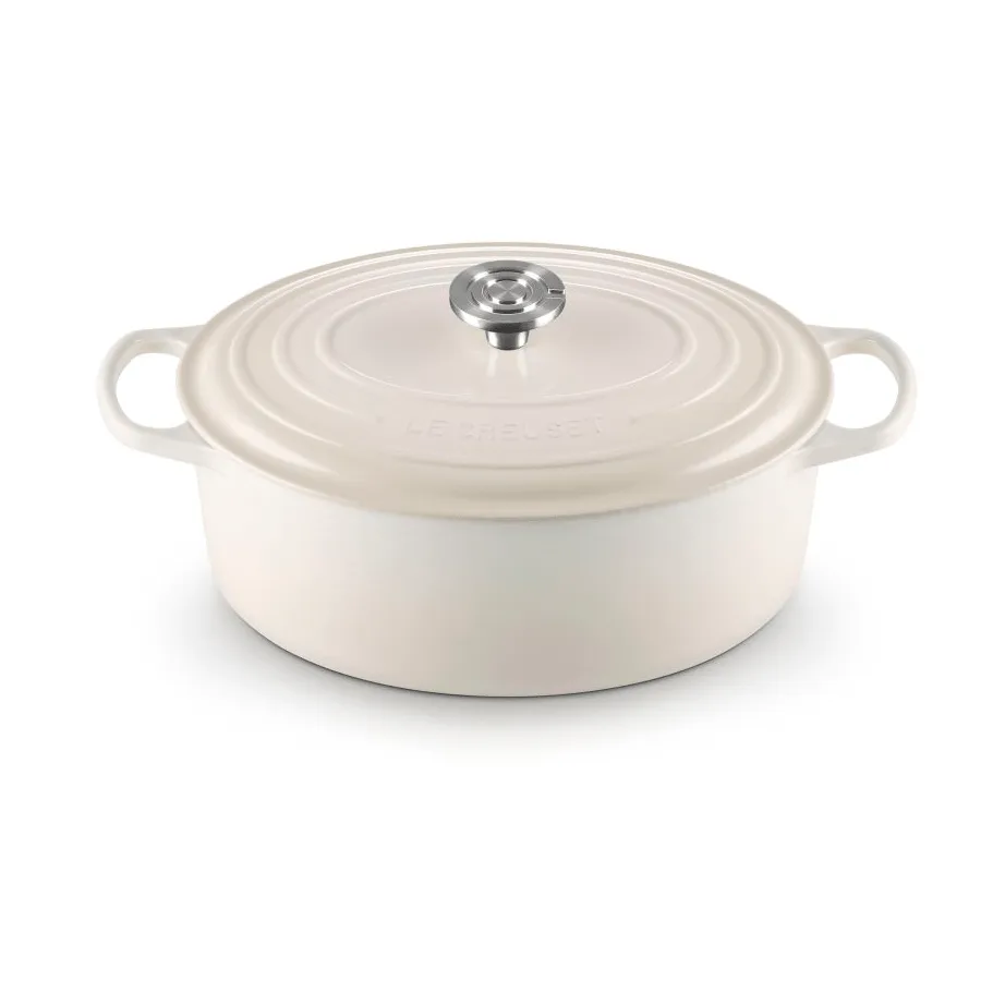 Le Creuset Signature Gusseisen ovale Kasserolle, Meringue, 6,3 l Le Creuset