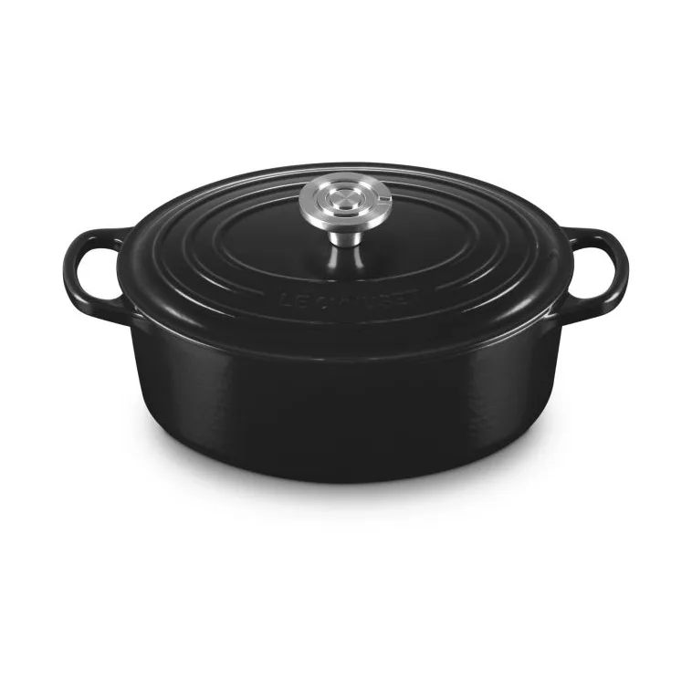 Le Creuset Signature Gusseisen ovale Kasserolle, Schwarz, 4,1 l Le Creuset