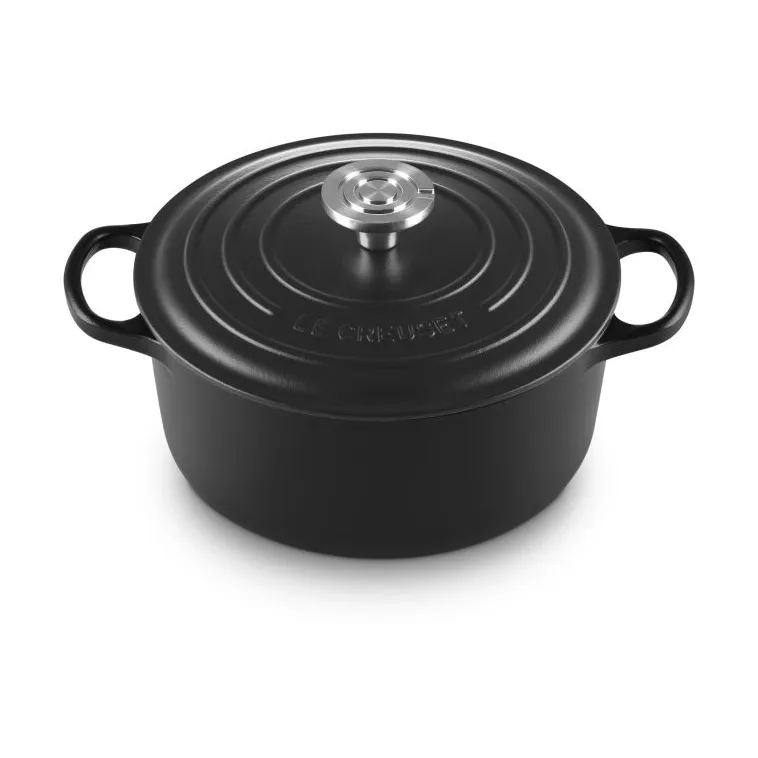 Le Creuset Signature Gusseisen runder Bräter, Matt Schwarz, 4,2 l Le Creuset