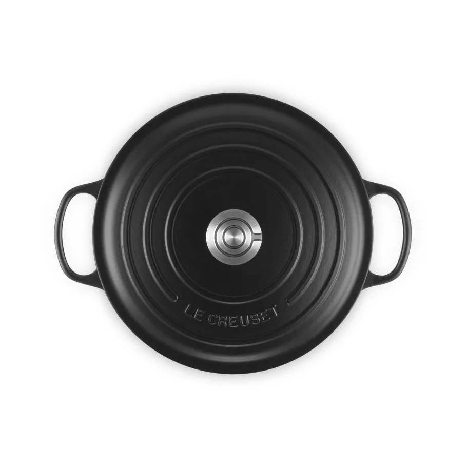 Le Creuset Signature Gusseisen runder Bräter, Matt Schwarz, 6,7 l Le Creuset