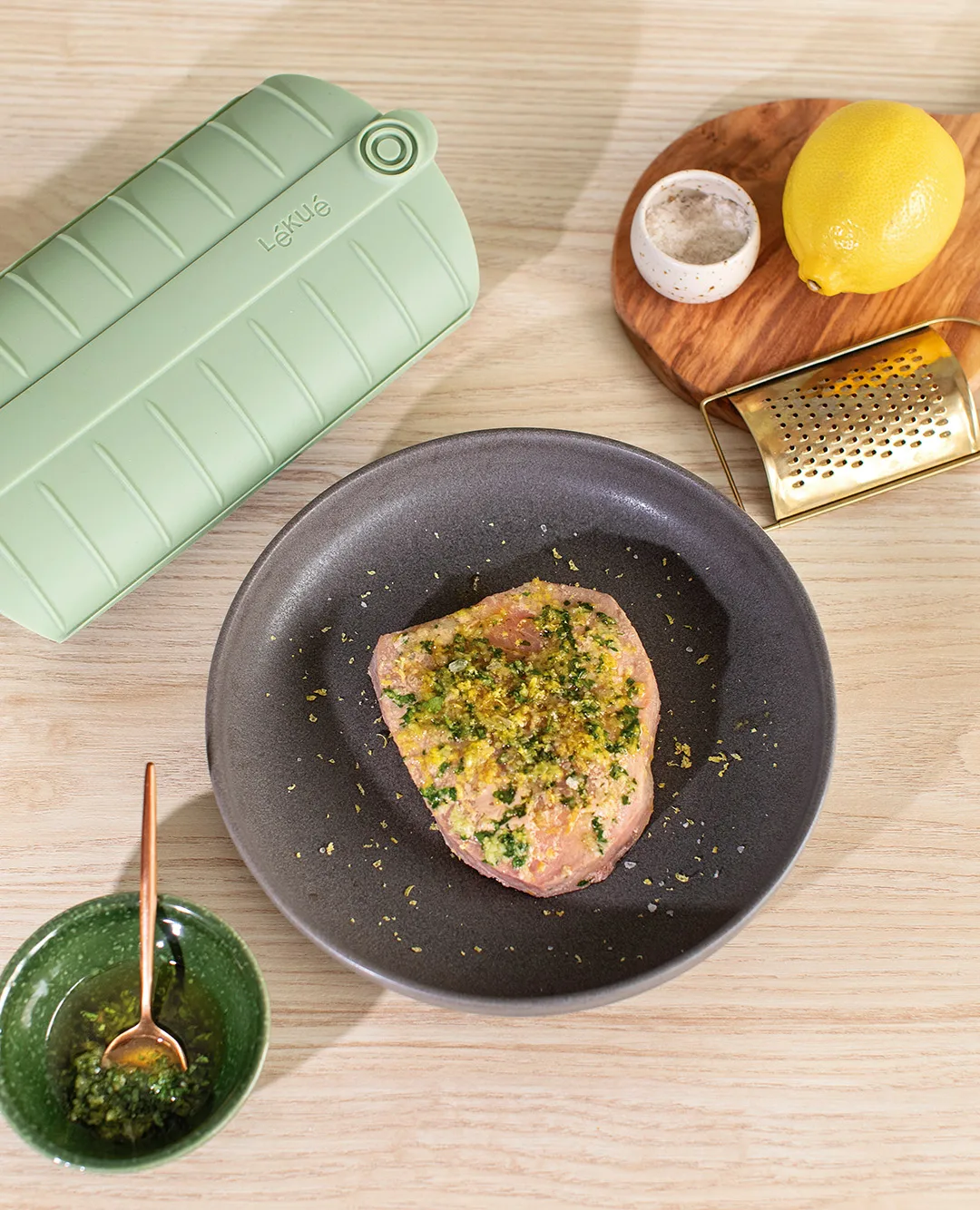 Lékué Dampfgarer, Grün, mit Tablett, 2-teilig Lékué