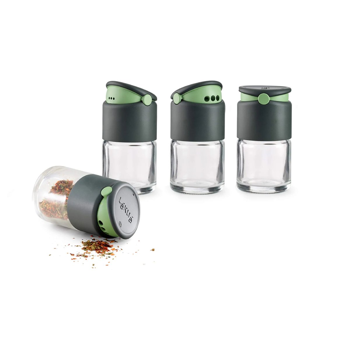Lékué Lékué Gewürzbehälter mit Dosierdeckel 4er-Pack Grau