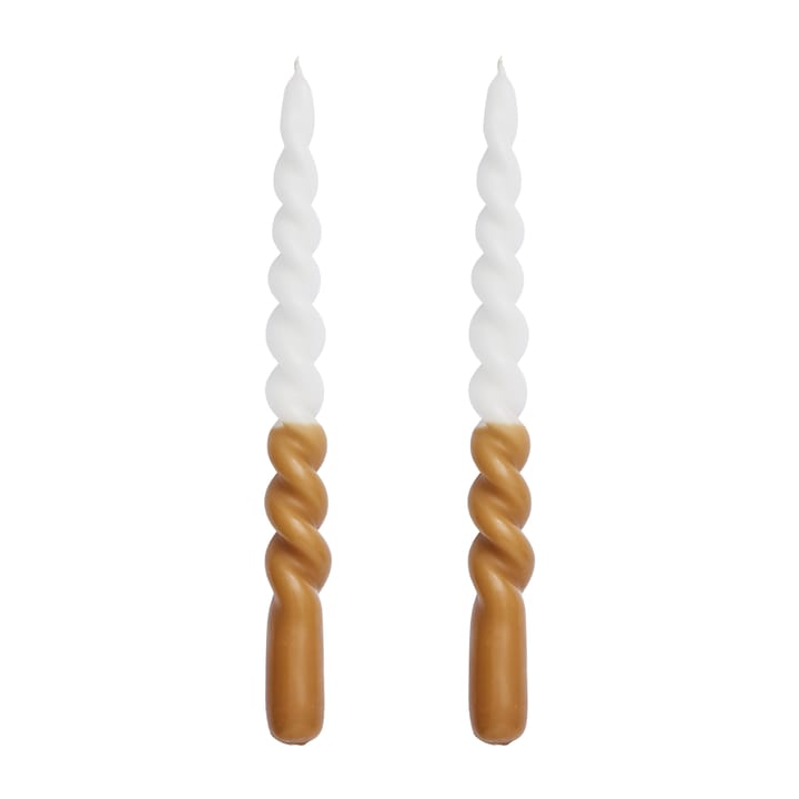 Twisted gedrehte Kerze zweifarbig 25cm 2er Pack - Golden brown-white - Lene Bjerre