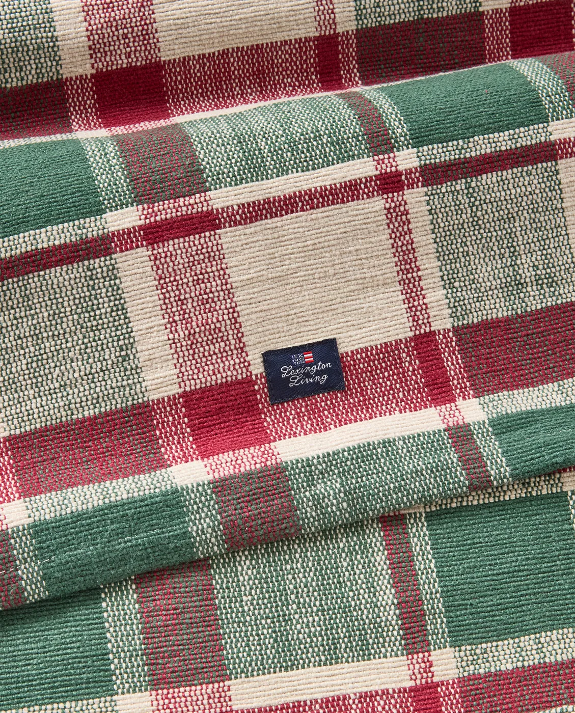 Checked biologischer Baumwolle Läufer 50x150 cm, Green-red-beige Lexington