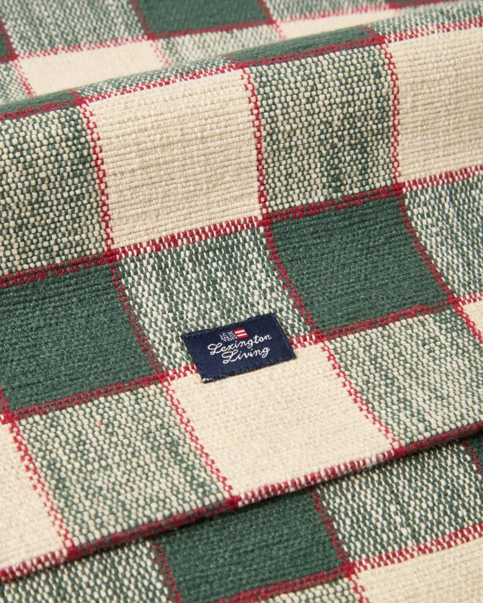 Checked biologischer Baumwolle Läufer, Green-Hellbeige-Rot, 50x150 cm Lexington