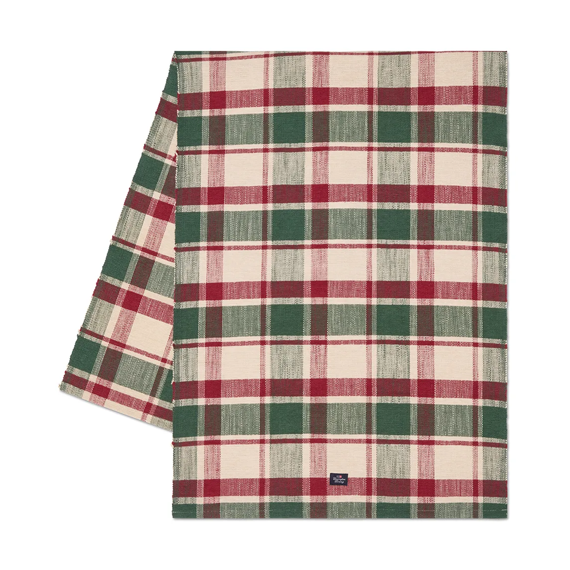 Checked biologischer Baumwolle Läufer, Green-red-beige, 50x150 cm Lexington
