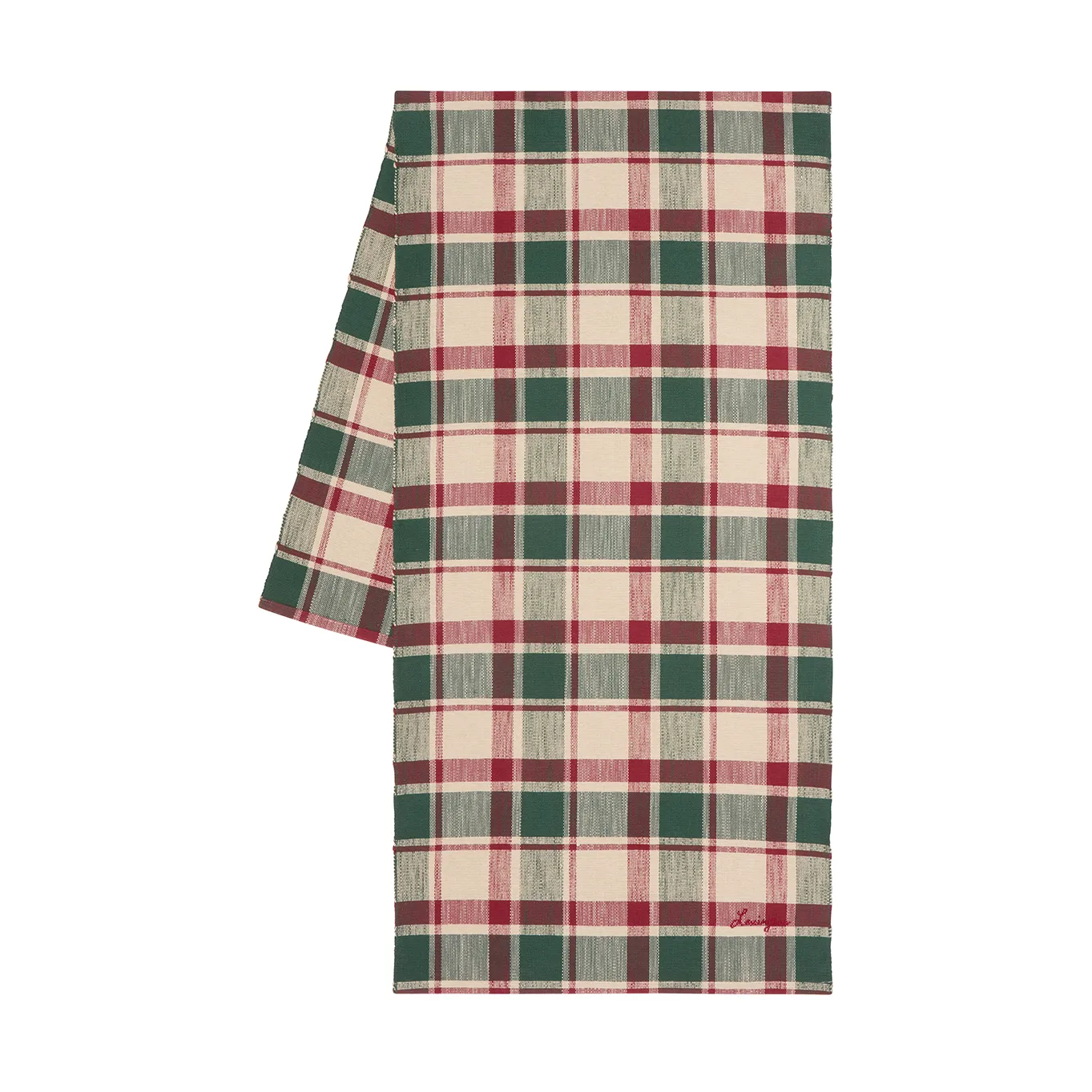 Checked biologischer Baumwolle Läufer, Green-red-beige, 50x150 cm Lexington