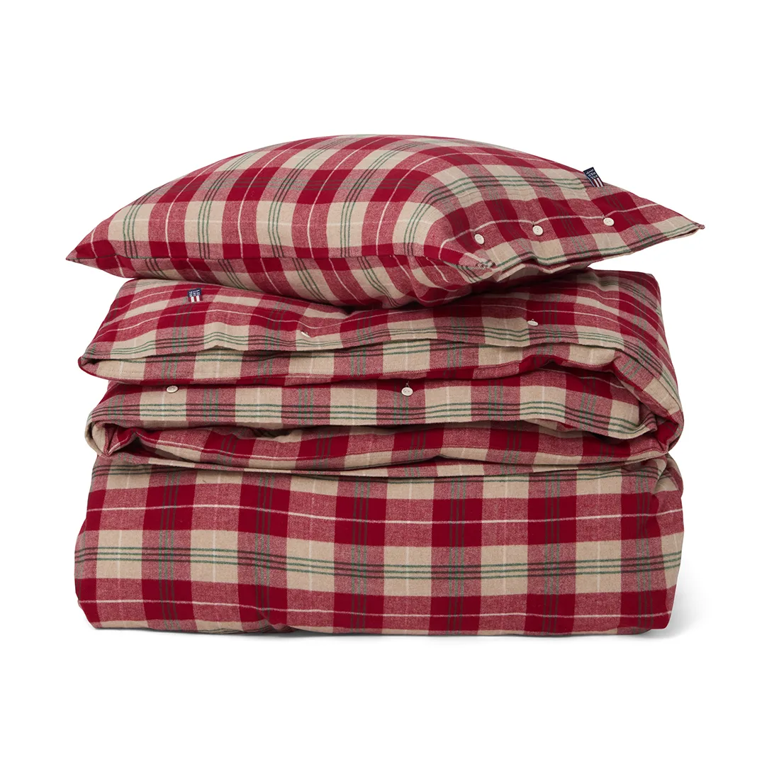 Checked Cotton Flanell Bettwäsche-Set, Rot-Beige-Grün-Weiß Lexington