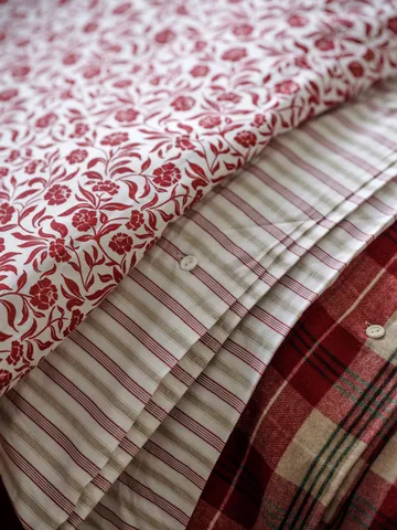 Checked Cotton Flanell Bettwäsche-Set - Rot-Beige-Grün-Weiß - Lexington