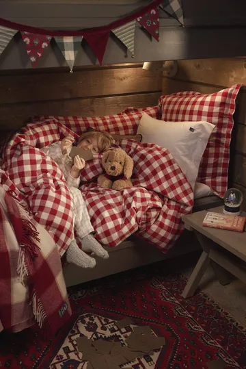 Checked Cotton Flanell Bettwäsche-Set - Rot-Hellbeige, 50x60 cm/150x210 cm - Lexington