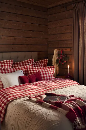 Checked Cotton Flannel Kissenbezug 50 x 60cm - Rot-Hellbeige - Lexington