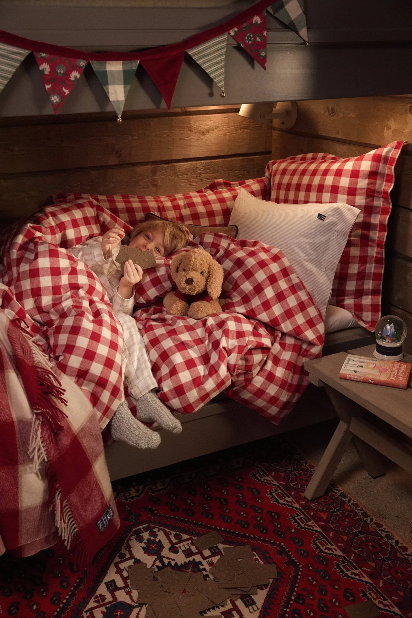 Checked Cotton Flannel Kissenbezug 50 x 60cm, Rot-Hellbeige Lexington