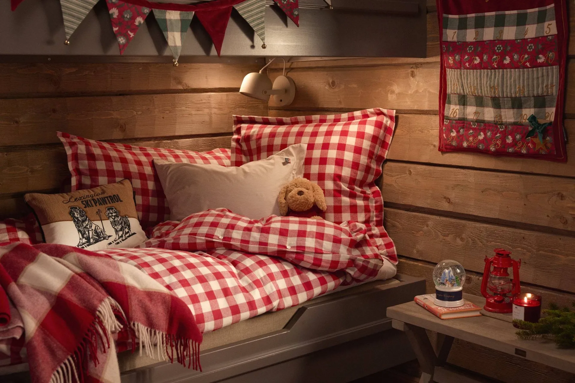 Checked Cotton Flannel Kissenbezug 50 x 60cm, Rot-Hellbeige Lexington