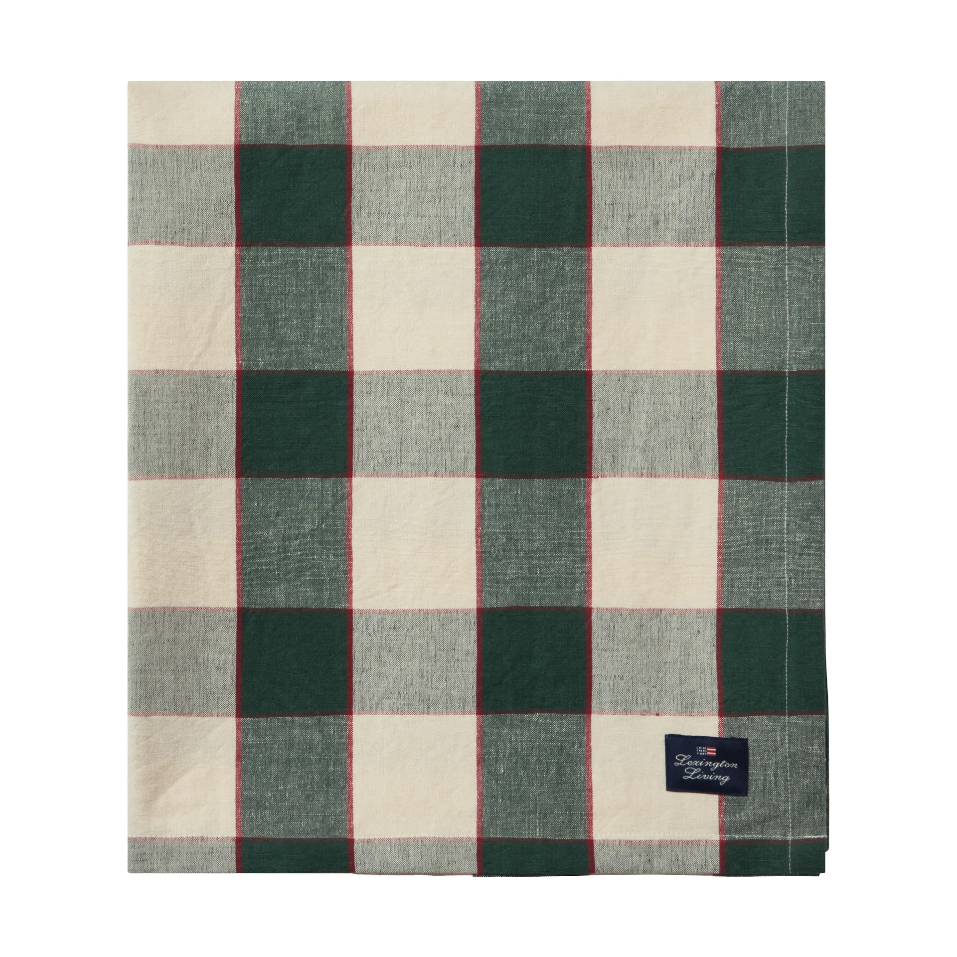 Checked Cotton Linen Tischdecke 150x250cm, Grün-Hellbeige-Rot Lexington
