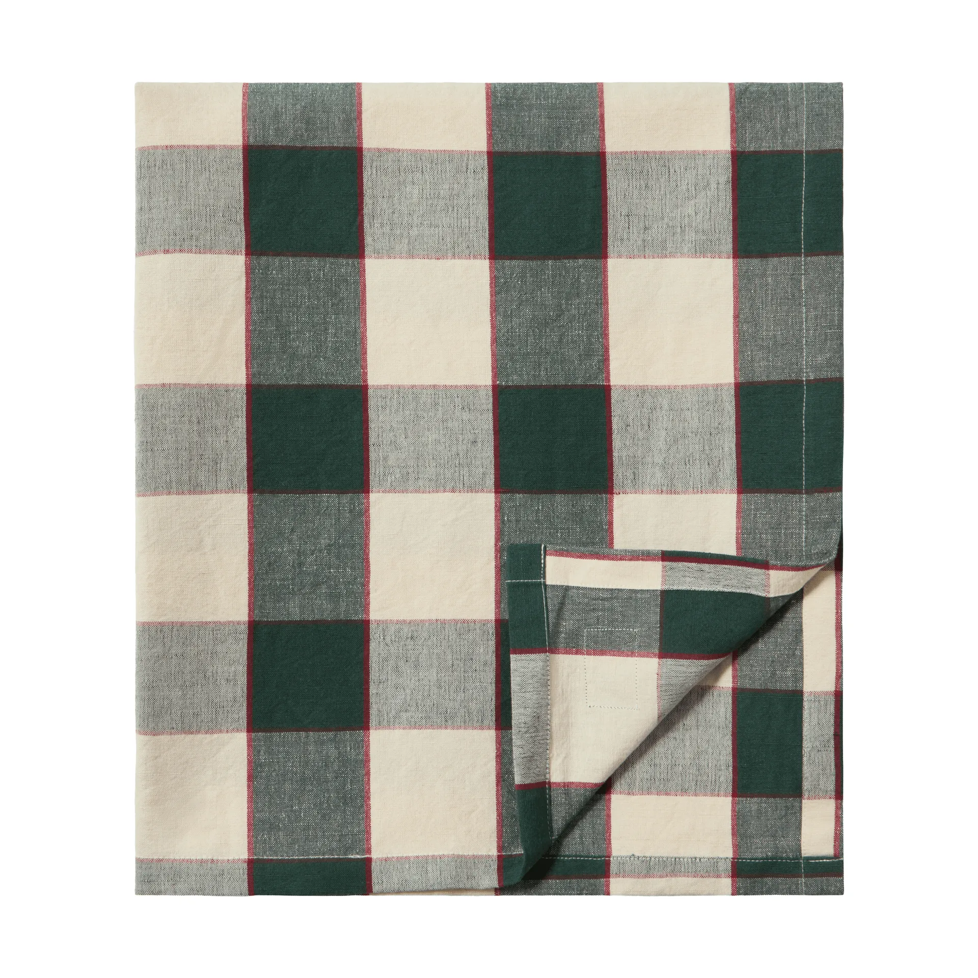 Checked Cotton Linen Tischdecke 150x350cm, Grün-Hellbeige-Rot Lexington