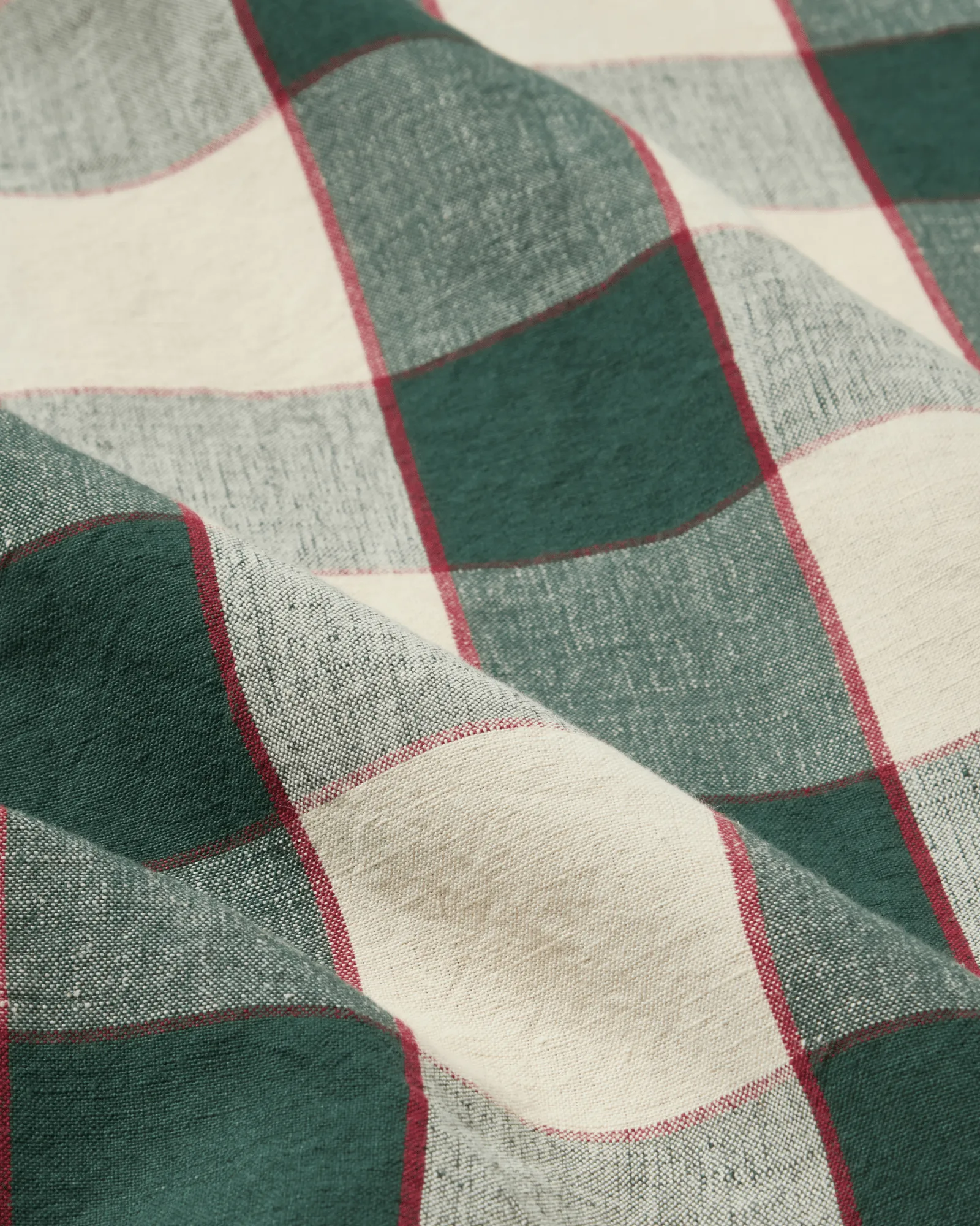 Checked Cotton Linen Tischdecke 150x350cm, Grün-Hellbeige-Rot Lexington