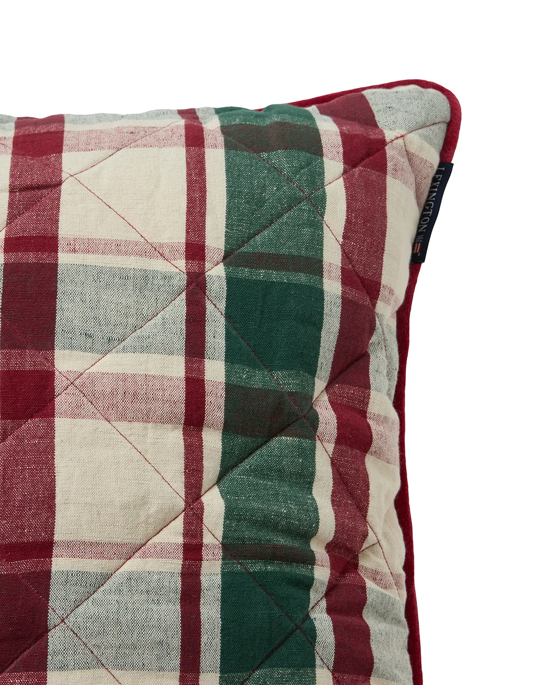 Checked gesteppt Leinen/Baumwolle Kissenbezug 50x50 cm, Green-red-beige Lexington