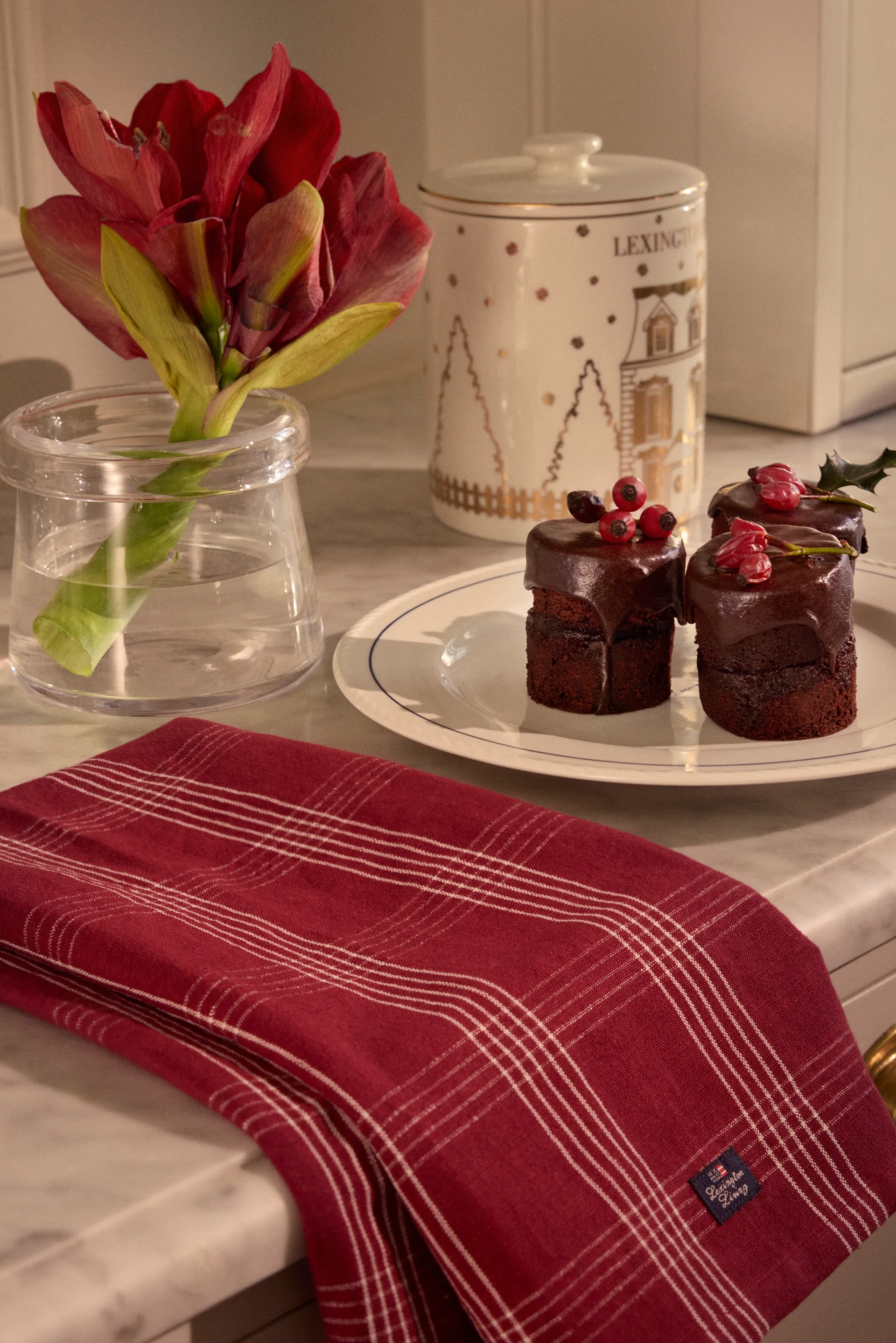 Checked Leinen/Baumwolle Küchenhandtuch 50x70 cm, Red-white Lexington