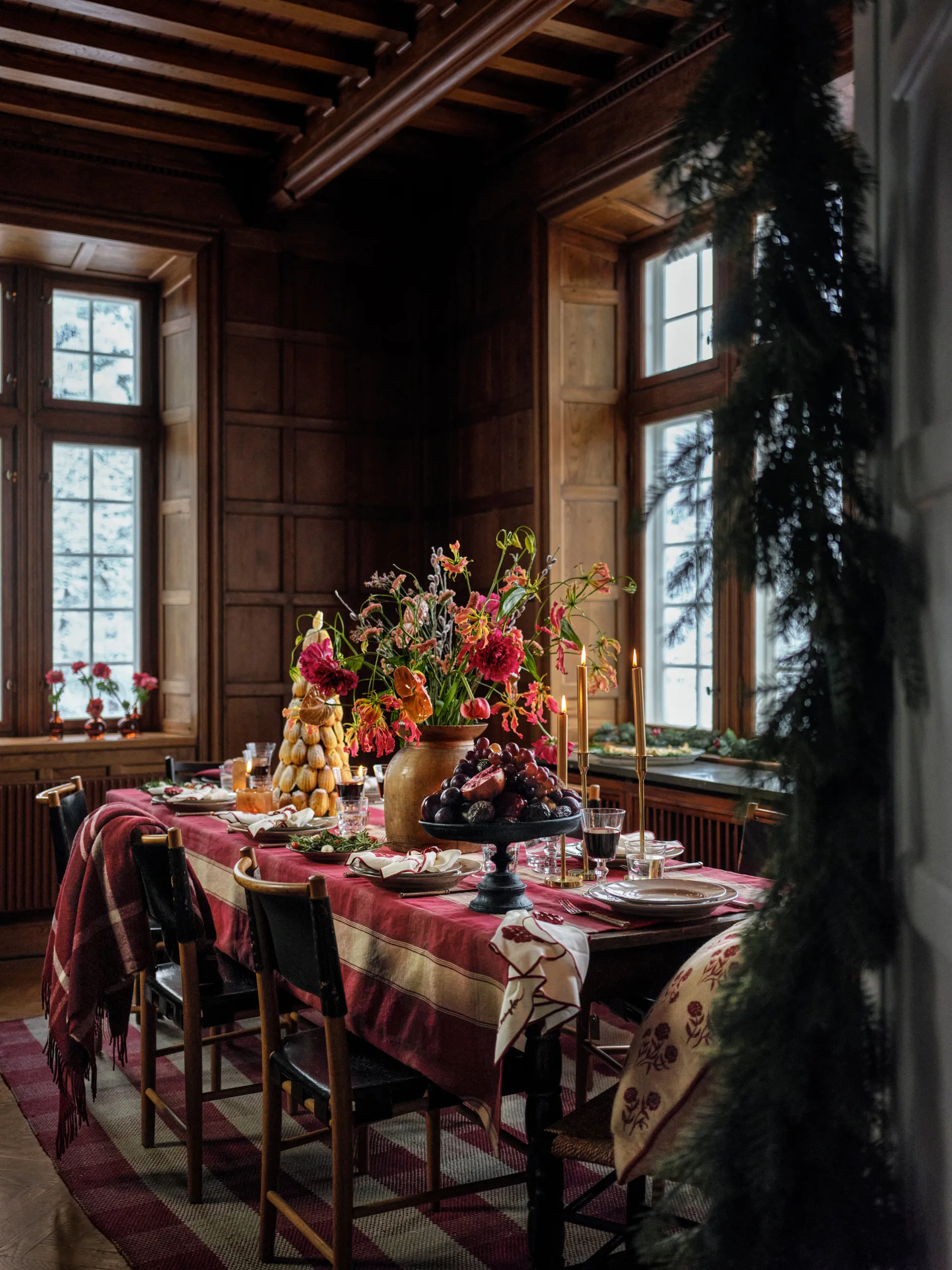 Checked Linen-Cotton Serviette 50x50 cm, Weiß-Rot Lexington