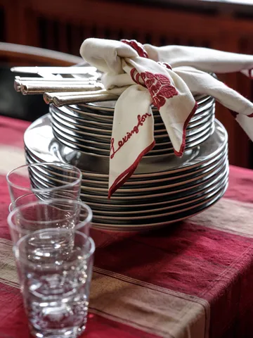 Checked Linen-Cotton Serviette 50x50 cm - Weiß-Rot - Lexington