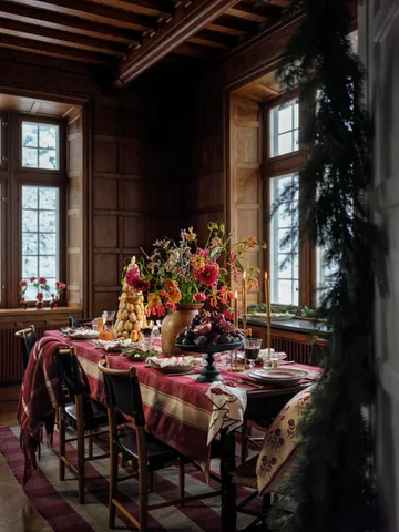 Checked Linen-Cotton Tischtuch 150x350 cm - Rot-Beige - Lexington