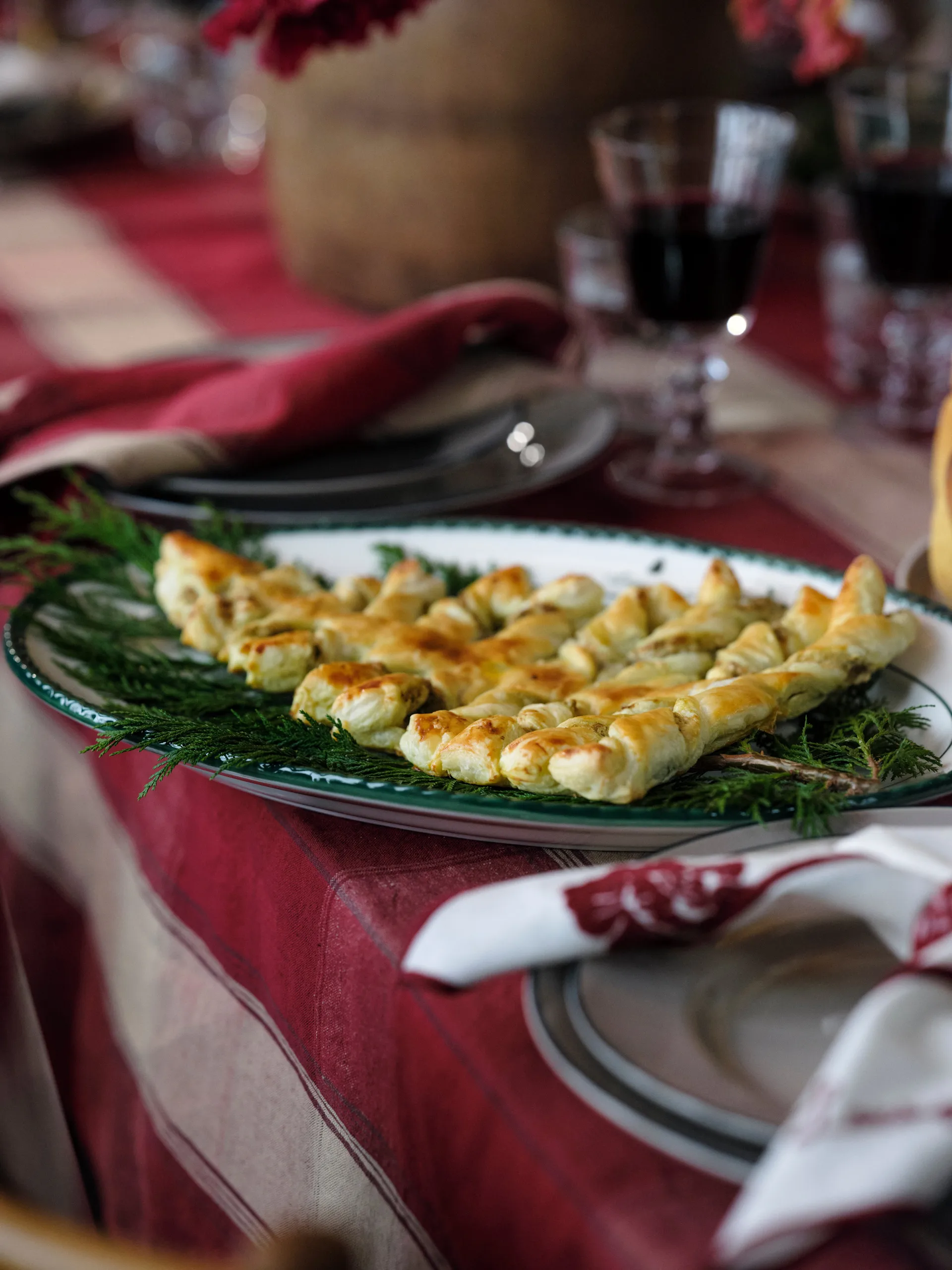 Checked Linen-Cotton Tischtuch 150x350 cm, Rot-Beige Lexington