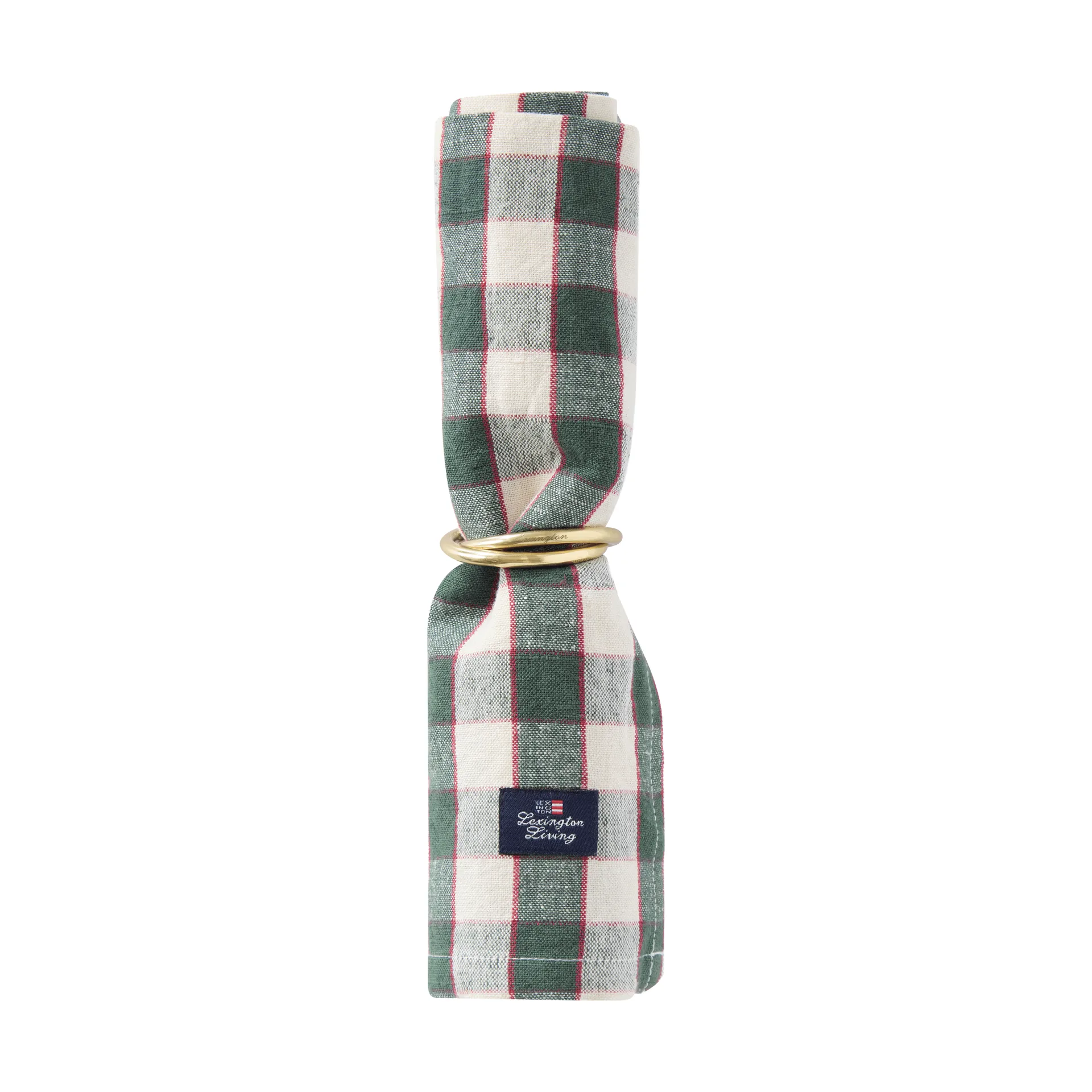 Checked Linen/Cotton Stoffserviette 50x50 cm, Grün-Hellbeige-Rot Lexington