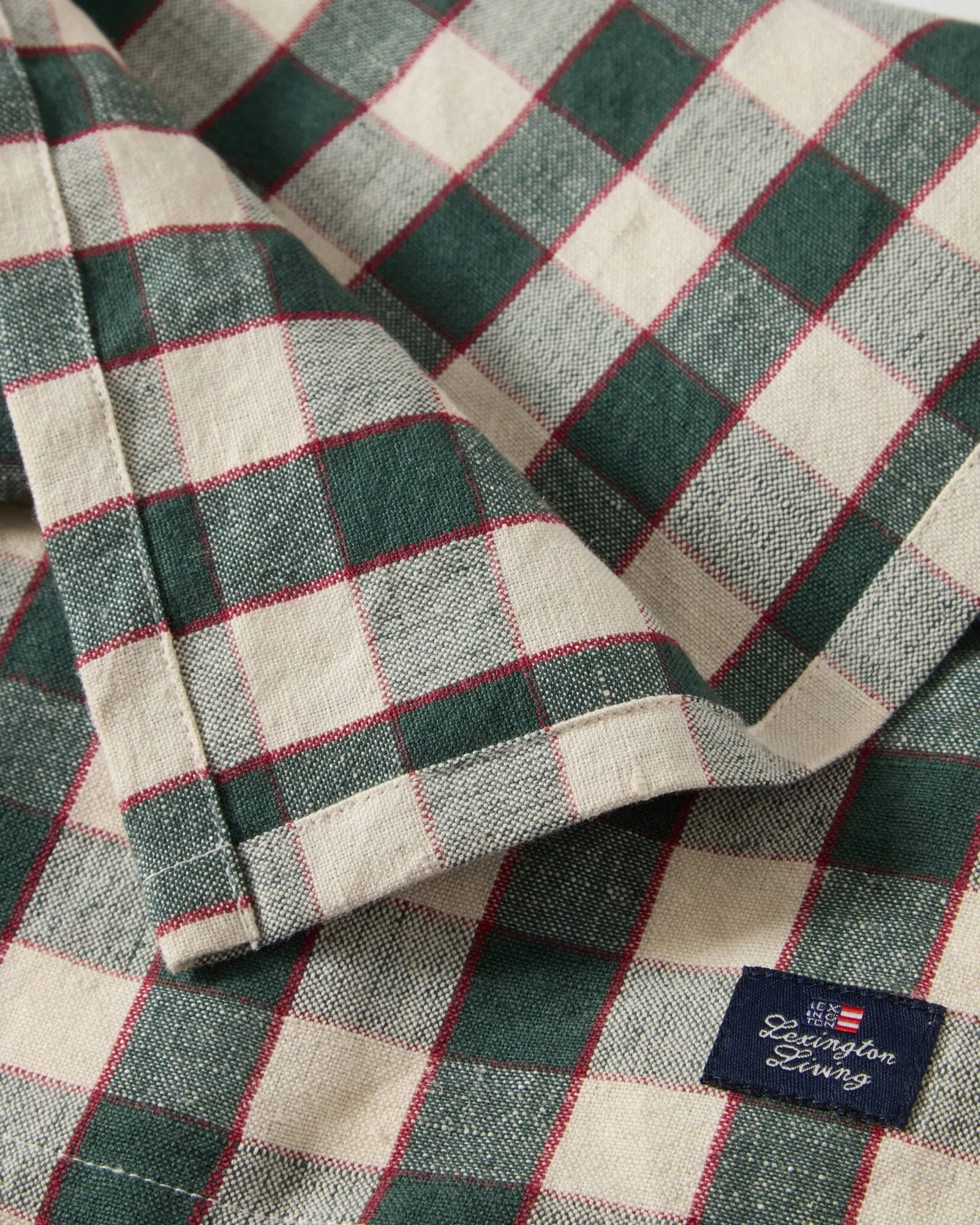 Checked Linen/Cotton Stoffserviette 50x50 cm, Grün-Hellbeige-Rot Lexington