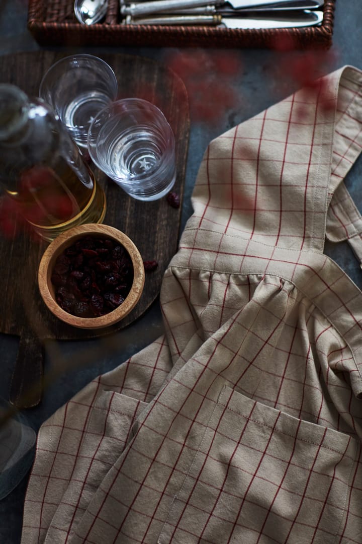 Checked Organic Cotton Oxford Schürze, Beige-red Lexington