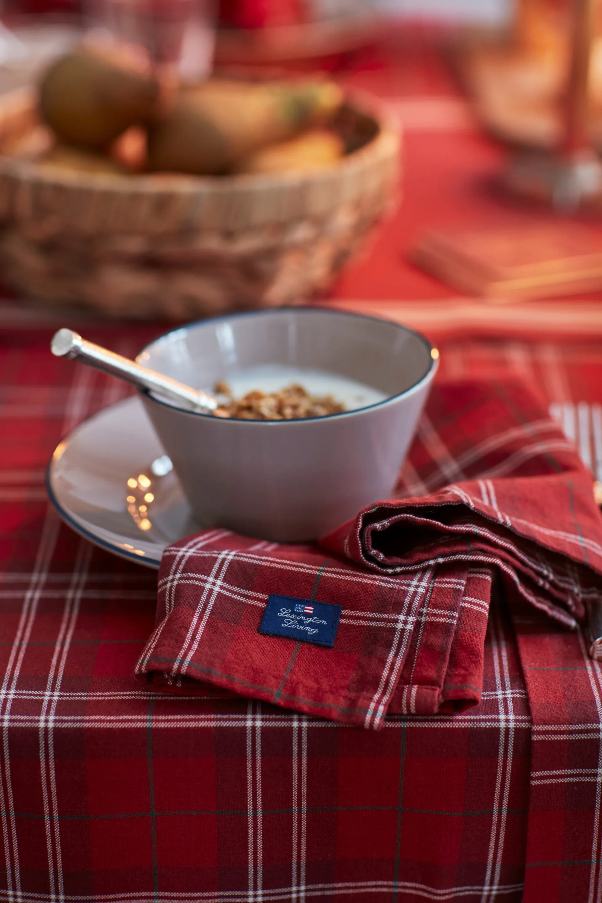 Checked Organic Cotton Oxford Tischdecke 150 x 350cm, Red-beige-green Lexington