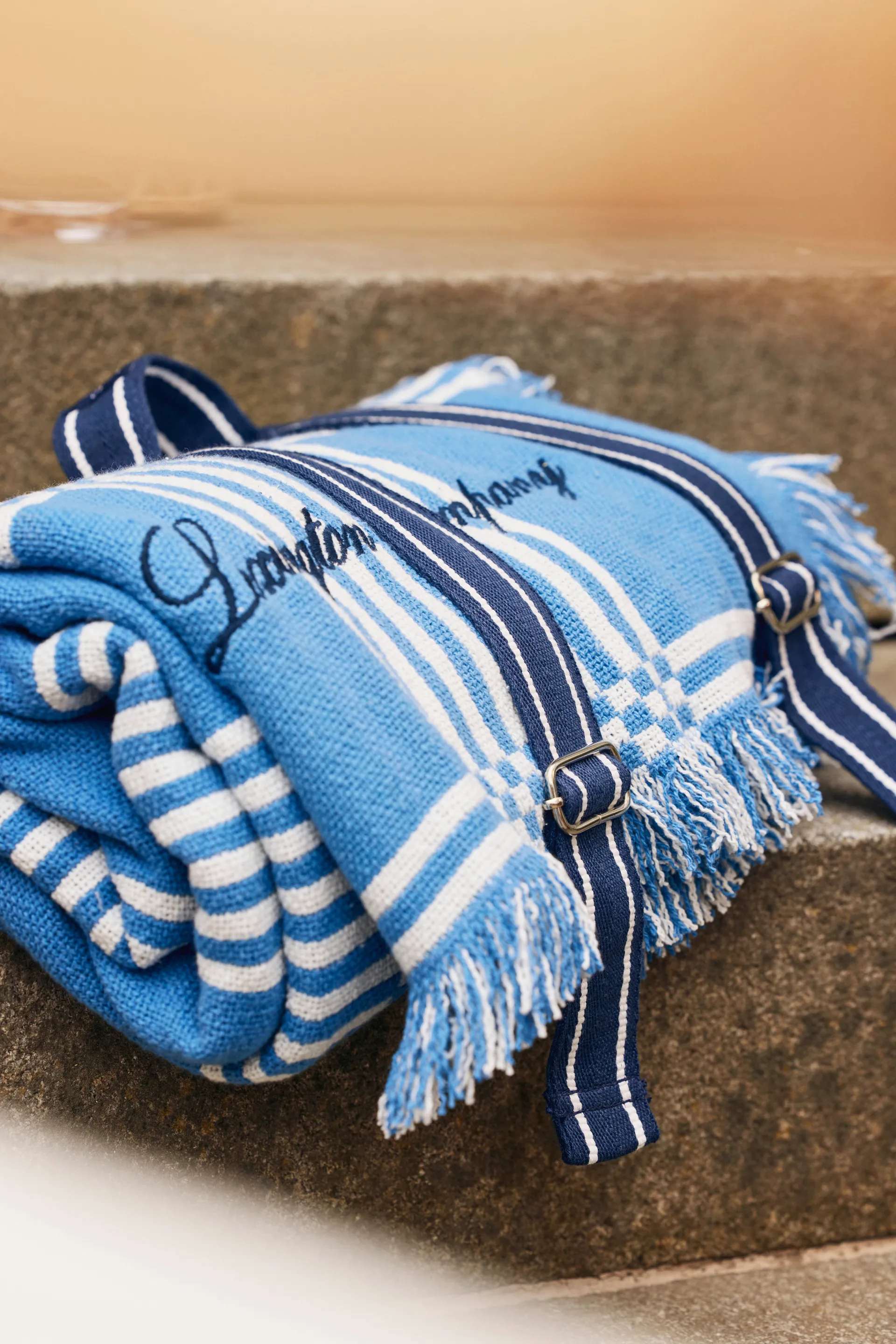 Checked Recycled Cotton Picknickdecke 150x150 cm, Blue Lexington