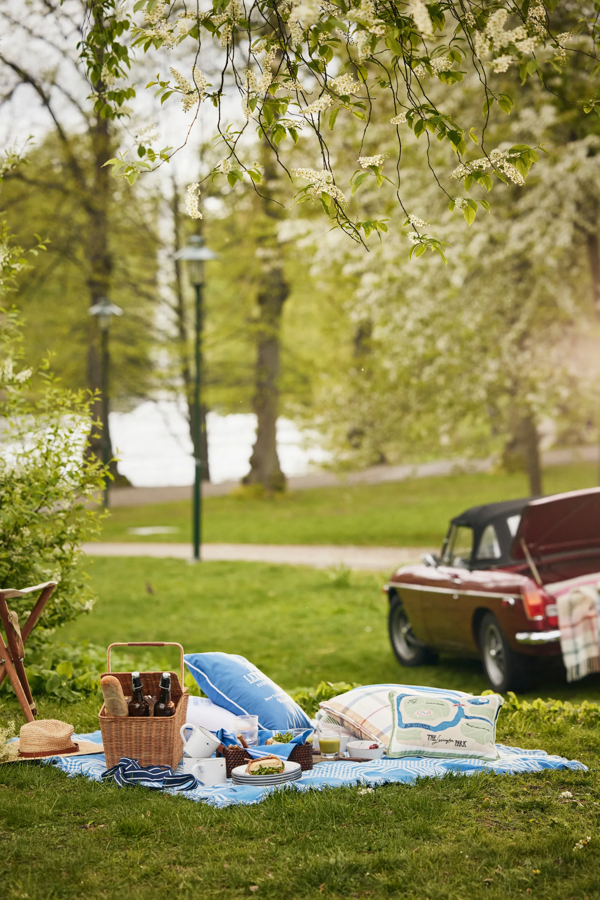 Checked Recycled Cotton Picknickdecke 150x150 cm, Blue Lexington