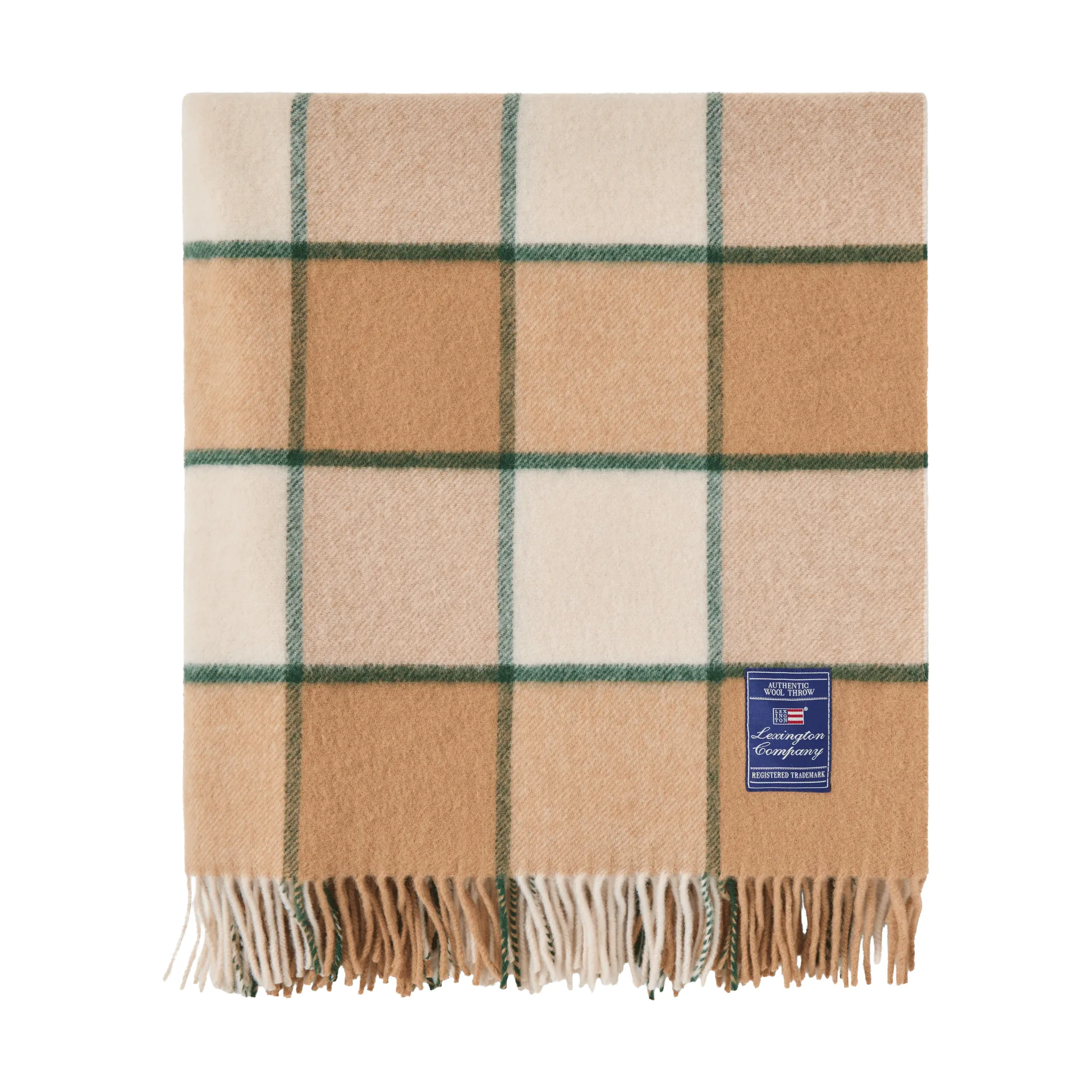 Checked Recycled Wool Decke 130 x 170cm, Beige-Hellbeige-Grün Lexington
