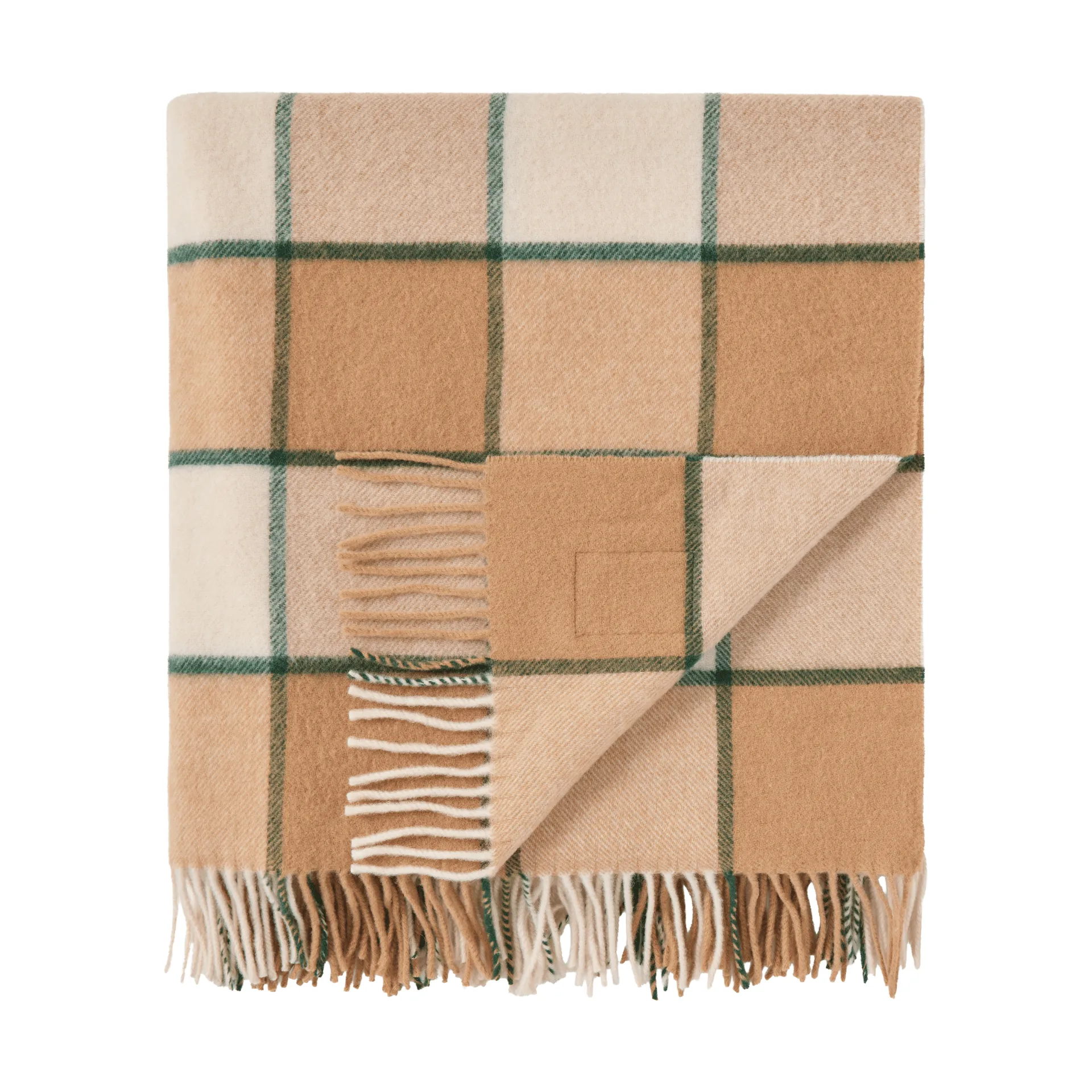 Checked Recycled Wool Decke 130 x 170cm, Beige-Hellbeige-Grün Lexington
