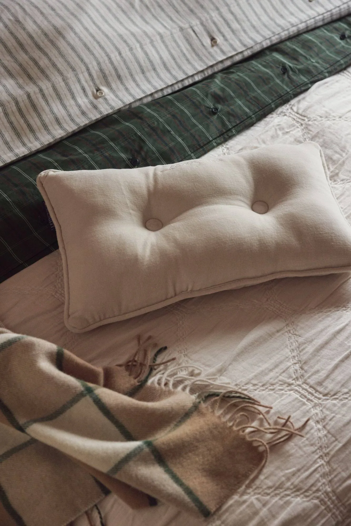 Checked Recycled Wool Decke 130 x 170cm, Beige-Hellbeige-Grün Lexington